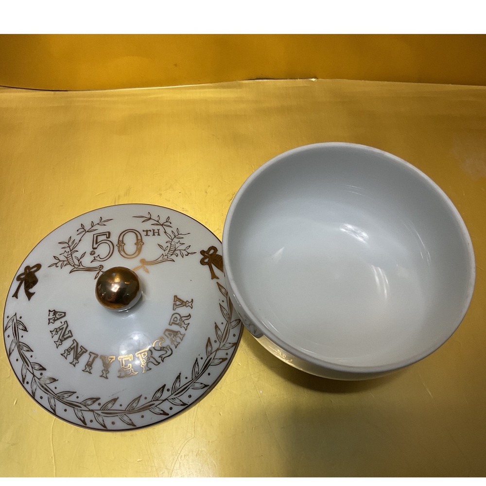 Lefton Fine China 50th Anniversary Footed Candy Dish Trinket Bowl White 2606